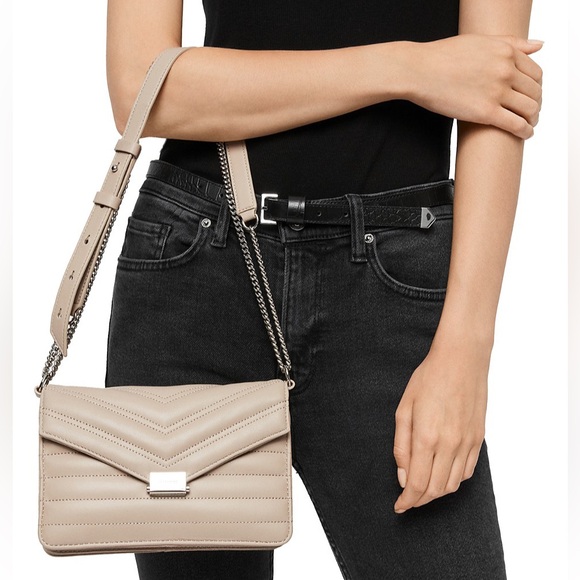 All Saints Handbags - AllSaints Justine Quilted Leather  Crossbody Bag in Beige